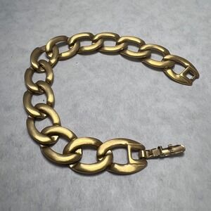 7" Monet Matte Finish Gold Tone Chunky Oval Link Chain Bracelet Vintage Classic